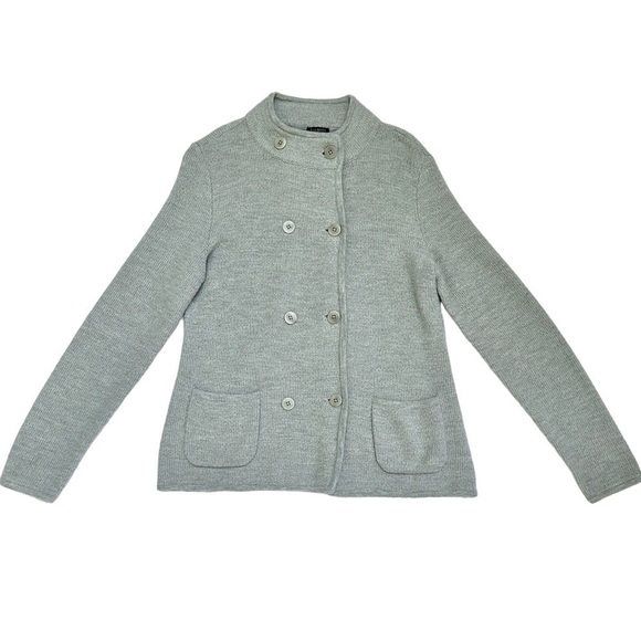 Talbots Lambswool Grey Double Button Up Long Sleeve Cardigan, Size Small Petite - Picture 3 of 11